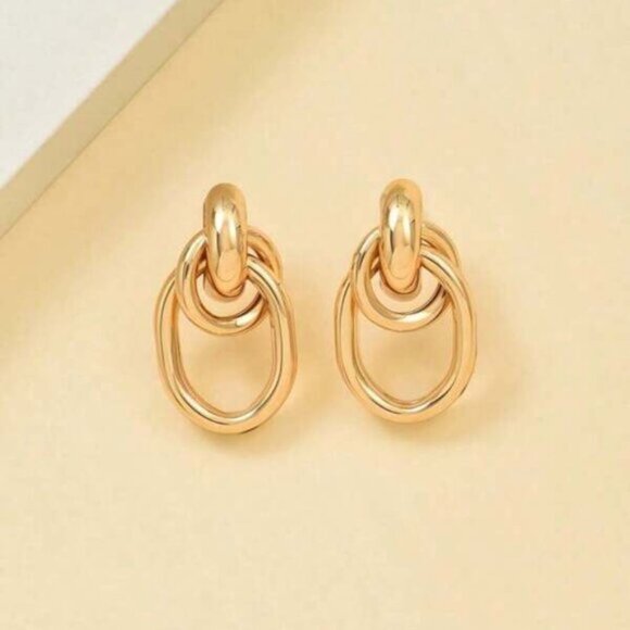 18k Gold Filled Double Hoop Drop Earrings - Picture 3 of 3